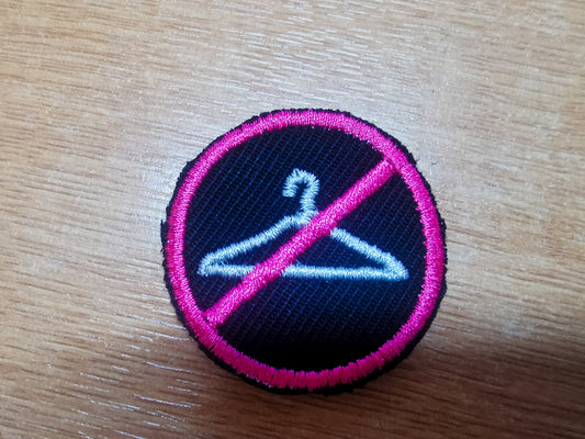 Never Again Abortion Rights Hanger Embroidered Patch Bright Pink