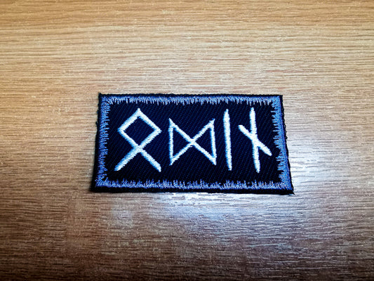 Odin in Runes Embroidered Patch Viking Runes with A Pewter Snow Border