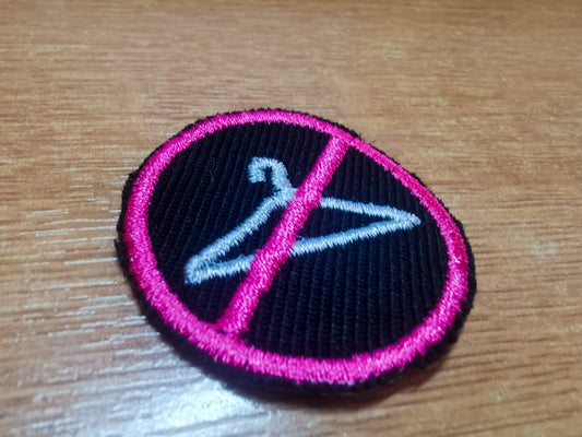 Never Again Abortion Rights Hanger Embroidered Patch Bright Pink