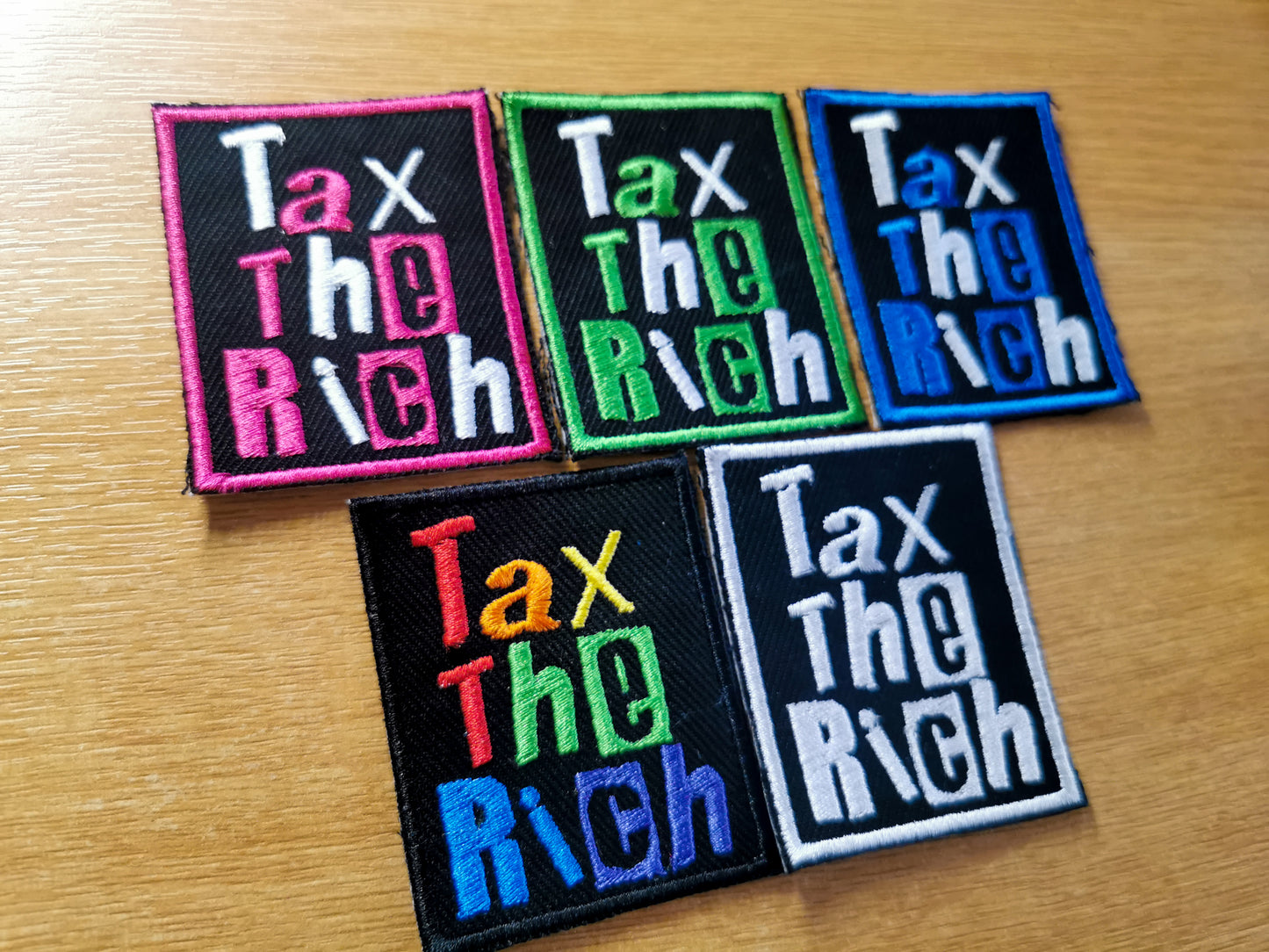 Tax The Rich Punk Style Embroidered Patch Dark Fucsia