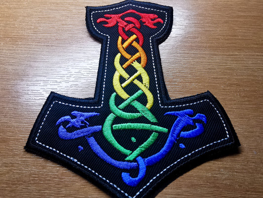 LARGE Mjolnir Embroidered Patch Rainbow