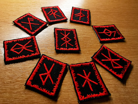 Red Bindrunes Mini Embroidered Patches Viking Runes