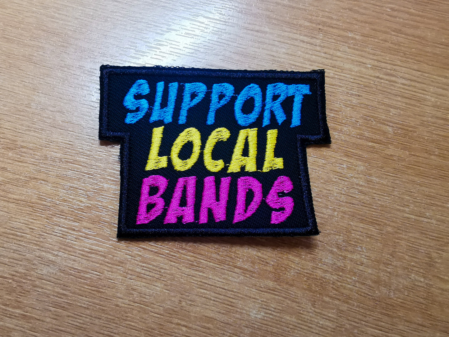 Support Local Bands Embroidered Patch Vibrant Blue Yellow Fuschia
